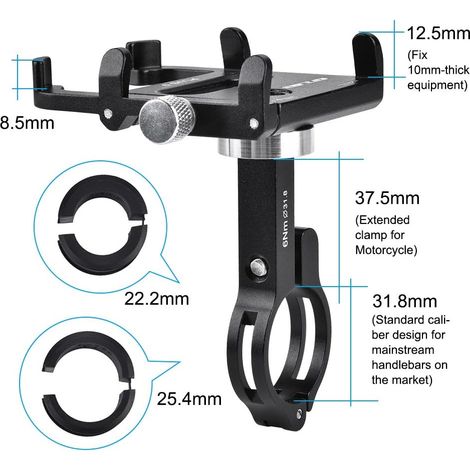 Plus 9, Plus 6, Supporto per telefono da bicicletta, rotazione a 360°, regolabile, in lega di alluminio, universale, portatile, per manubrio GPS (1/4)