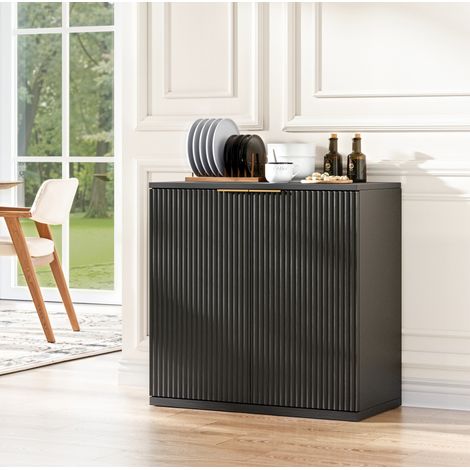 Mobile contenitore a 2 ante con frontale plissettato, 80 x 40 x 80 cm, nero DESVIAE (1/5)