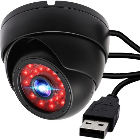 Caméra dôme USB étanche 720p pour intérieur et extérieur avec vision de jour et de nuit avec LED infrarouge, caméra de surveillance USB avec objectif de 3,6 mm (1/5)
