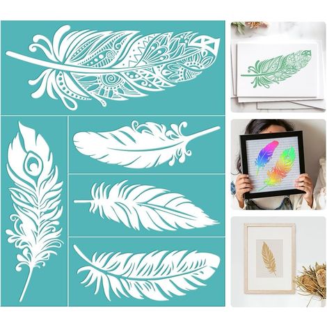 2 pièces Plume Peinture Pochoir 8x11 Style Mandala Sérigraphie Pochoirs Feuille Auto-Adhésif Soie Sérigraphie Pochoirs Maille Adhésif Pochoir pour Décoration Maison Peinture sur Bois Tissu Mur (1/5)