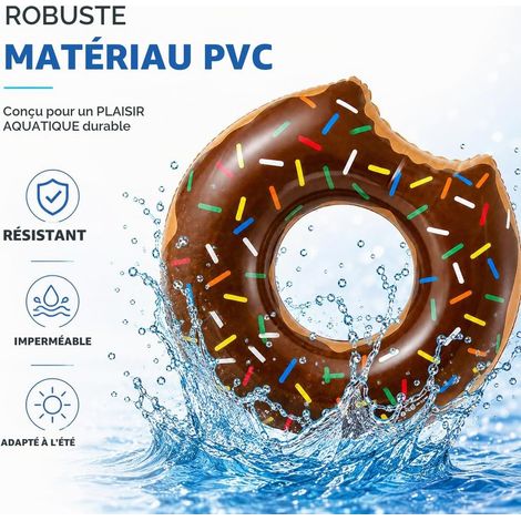 Donut Gonflable Ø 120 cm avec Anneau de Dentition, bouée, Matelas Gonflable, Coussin de Bain, Marron (1/5)