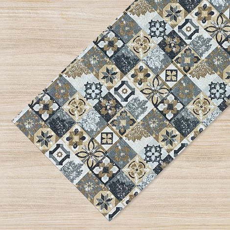 Tappeto passatoia fantasia  Maiolica nera antiscivolo lavabile varie misure Maiolica Black - 50x200 cm (1/4)
