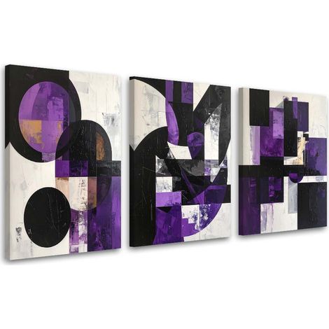 Tableaux sur toile lot  Abstraction violette : cercles et formes 3 x 20x30