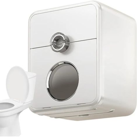 Porte-papier toilette mural, boîte de rangement pour papier toilette,Porte-papier hygiénique Porte-rouleau de papier étanche,Blanc (1/5)