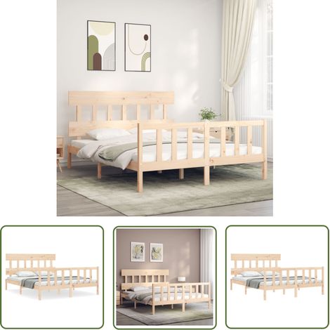 The Living Store Cadre de lit sans matelas 160x200 cm bois massif de pin - Lit Double - Cadre De Lit - Lit En Bois - Lit Massif - Lit Design (1/5)