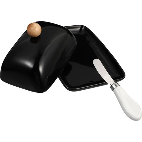 Boîte à Beurre en Céramique avec Couvercle Noir Récipient Alimentaire Multifonction pour Beurre et Fromage Plateau Cuisine Pratique pour Conservation et Service 1 Pièce (1/5)
