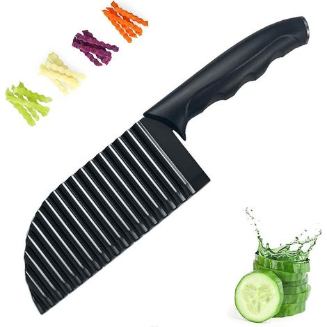 trancheuse Frites, Noir, Cutter De Pommes De Terre Onduleux, Coupe Frites En Acier Inoxydable, Crinkle Cutter, Couteau Tranches Pomme Terre,pour (1/5)