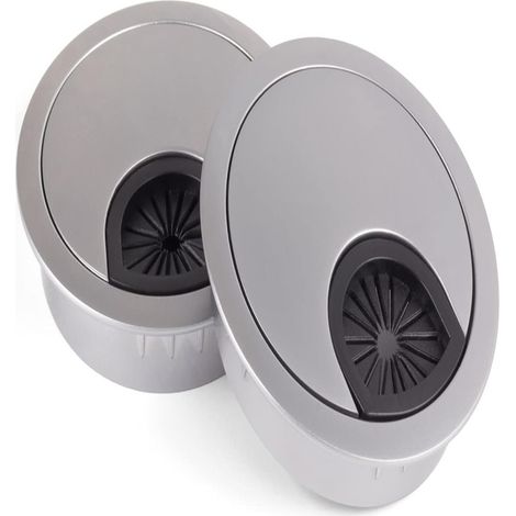 Lot de 3 passe-câbles de bureau en alliage, diamètre 60 mm, coloris argent perlé (1/5)