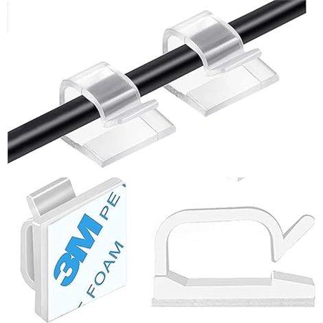 Lot de 100 supports de câbles auto-adhésifs (colle de 3 m) pour intérieur et extérieur - Clips de câble et organisateur de câbles pour tous les meubles (1/5)