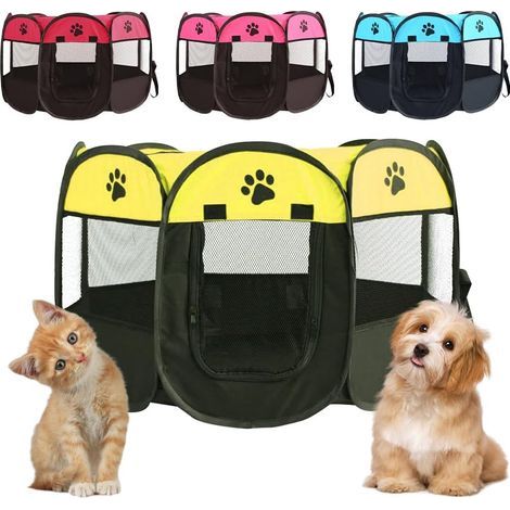 Foldable Puppy Playpen, Waterproof Oxford Fabric, 8 Mesh Windows, Indoor/Outdoor (1/5)