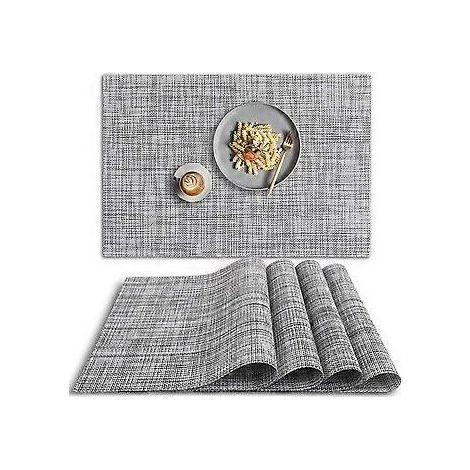 Sets de table en PVC antidérapants, résistants à la chaleur et lavables, en vinyle gris, lot de 4 (1/5)
