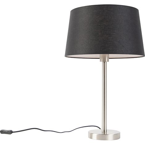 QAZQA Lampada da tavolo con paralume simplo - Moderno - Acciaio,Tessuto - Nero/Acciaio - Tondo Max. 1 x Watt