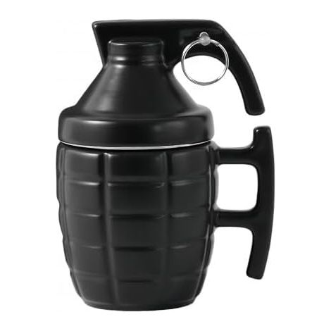 Taza con forma de granada, creativa de 350 ml, para capuchino y café con leche, de cerámica, 3D, con tapa y forma de granada, ideal para regalar - Negra (1/5)