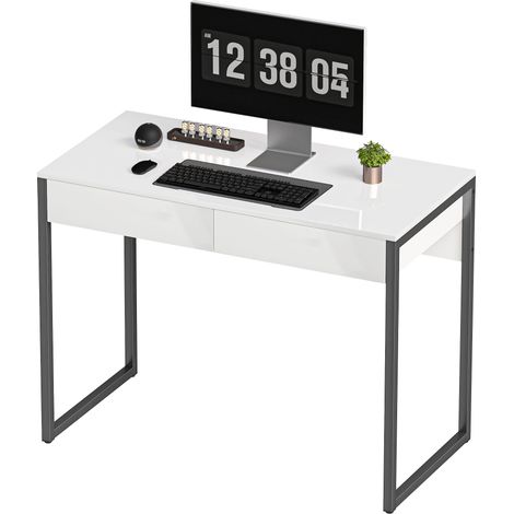 Bureau 100 x 50 cm, bureau d'ordinateur avec 2 tiroirs, idéal pour les petites pièces, noir. (1/5)