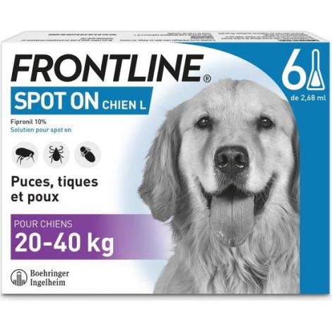 FRONTLINE Spot On Chien L - 20 a 40 kg - 6 pipettes- Puces tiques et poux (1/4)
