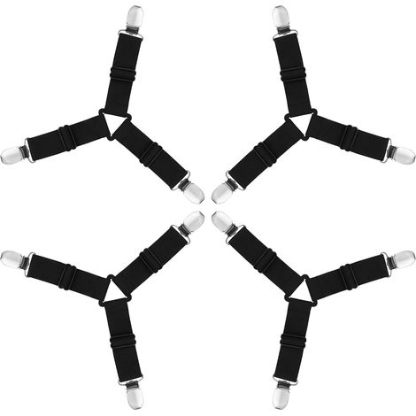 Sangles pour Draps de Lit, 4 Pièces Attache Drap Housse Triangle Attache Matelas élastique Tendeur de Draps Réglable Bretelles Sangle pour Matelas pour Draps, Matelas, Canapé-Noir (1/5)