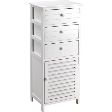 Cassetiera con 3 Cassetti e 1 Anta in Legno Paulownia Bianco Fadi (1/2)