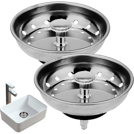 Panier de vidange pour évier de cuisine Panier de vidange en caoutchouc et acier inoxydable Accessoires de vidange chromés compatibles lave-vaisselle avec 32 trous-Silver 2 Pack (1/5)