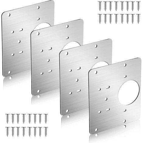 Cabinet Hinge Repair Plate with Hole, Thickened Stainless Steel Hinge Repair Bracket, Hinge Repair Kit with 32 Screws for Cabinet Furniture (4 pcs) (1/5)