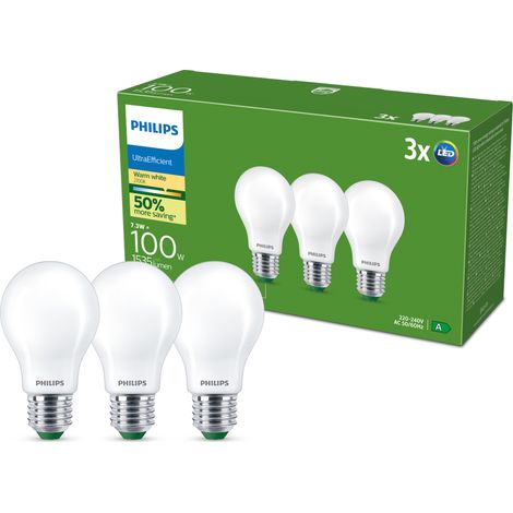 Philips UltraEfficient E27 Standardlampe (A60) Matt Warmweißes Licht - 3 Stück (1/5)