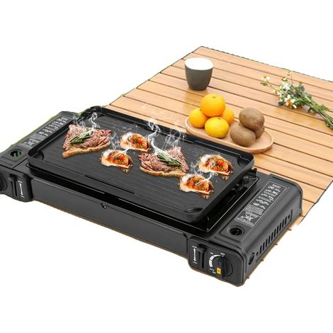 Réchaud de camping, double brûleur, design portable, noir (1/5)