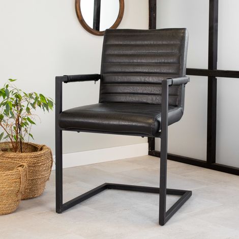 Chaise de salle à manger industrielle noire Kuba - Similicuir - (1/5)