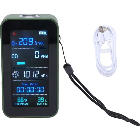Tragbares Luftqualitätsmessgerät, multifunktionales Sauerstoffdruck-, Temperatur- und Feuchtigkeitsmessgerät mit Taschenlampe für Reisen.