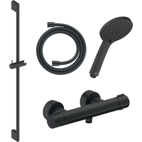 Pack mitigeur douche thermostatique DURAVIT 1000 + Barre 70 cm + Pommeau 3 jets + Flexible 160 cm Noir mat