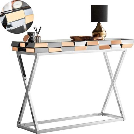 MEUBLER DESIGN Console Or Rose En Verre Miroir 3d, Verre, Miroir, Rectangulaire, Style Contemporain, 110 x 40 x 78 cm (1/5)