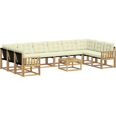 Conjunto de sofás de exterior 11 uds. 10 plaza Blanco y Crema vidaXL (1/5)