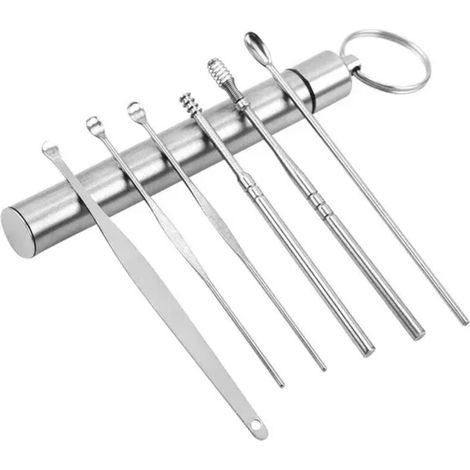 6 pièces/ensemble en acier inoxydable oreille cueillette outil ensemble oreille cire décapant nettoyant oreille nettoyage cuillère oreille protecteur oreille sélecteur 1 (1/5)