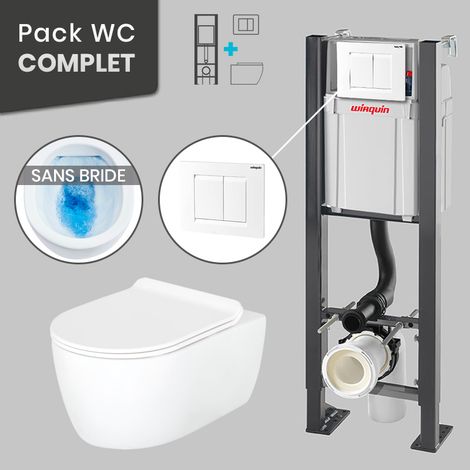Pack WC Bâti universel Wirquin Pro + Cuvette SANEO sans bride + Plaque blanche (1/5)