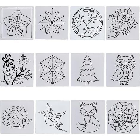 12 Stencils, Christmas Tree Design, Acrylic 14x14cm, Sashiko, Hand Sewing, Creative Hobby (1/5)