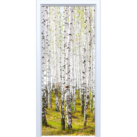 Adhesivo de tela para puerta con diseño de bosque de abedules 550PD