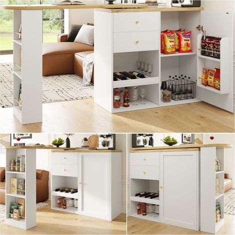 Meuble bar 105 x 39 x 102 cm pivotant 360° avec 2 tiroirs, rangement ouvert 3 niveaux – tablebar polyvalente salon & salle à manger (1/5)