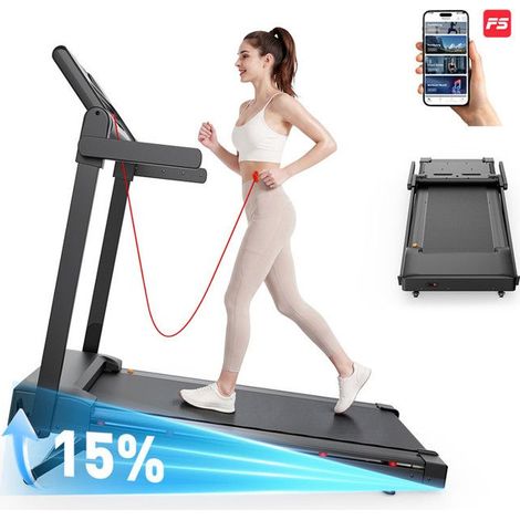 Klappbares Laufband, automatische Steigung 15%, Geschwindigkeit 1-12 km/h, Motor 3.0HP, Bluetooth-Anwendung, Herzfrequenzanzeige (1/5)