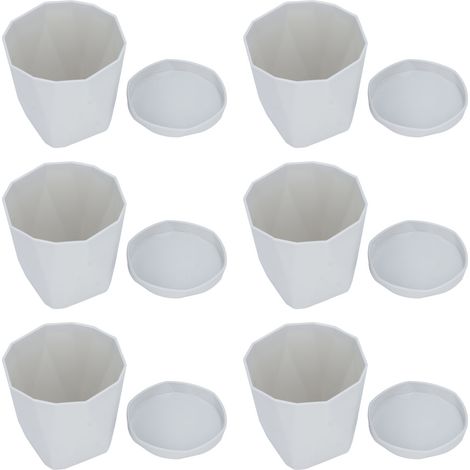 Lot de 6 mini jardinières polyvalentes légères design épuré en plastique avec soucoupes pour intérieur balcon extérieur gris clair (1/5)
