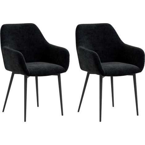 Set 2 Fauteuils de Salle à Manger Modernes avec Accoudoirs, Assise Rembourrée et Pieds en Acier, 54x57x80cm, Noir (1/5)