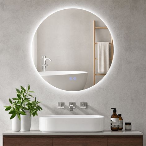 Miroir rond LED salle bain Ø70 cm tactile antibuée 35 W gris pratique (1/5)