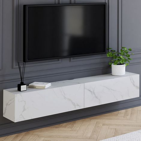 Mueble TV suspendido ELIO 180 cm con 2 puertas de madera efecto mármol (1/5)