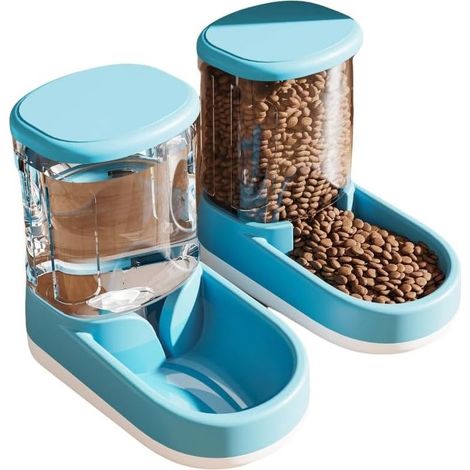 Gravity Pet Feeder & Water Dispenser Set (2Pcs), 1 Gallon Large Capacity Auto-Fill Top Fill Dog Cat Bowl, Fully Transparent Food Container with 6° Til (1/4)
