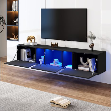 Meuble TV Suspendu 180 cm avec Éclairage LED Connecté par Application -Support jusqu’à 75 pouces, Design Flottant Moderne (1/5)