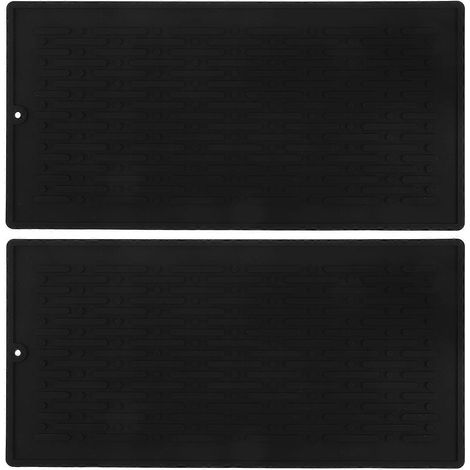 Lot de 2 tapis d'égouttage en silicone pour ustensiles et vaisselle, tapis de séchage pour plan de travail-29X14.5X0.4CM-Black