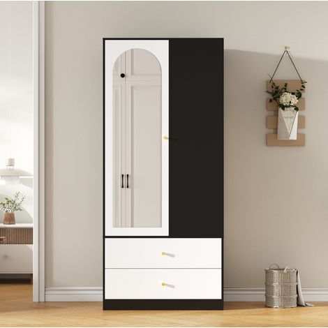 Schrank mit Spiegel, 1 Tür, 2 Schubladen, 4 Regalböden, 80 x 40 x 180 cm (1/5)