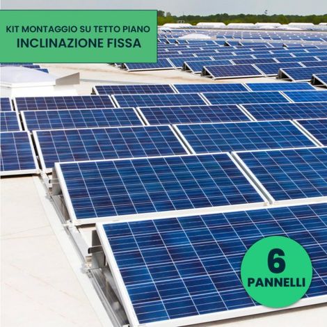Kit Struttura in Alluminio per montaggio 6 Pannelli Fotovoltaici 35mm per installazione su Tetto Piano con Inclinazione Fissa Quantità Moduli KST-6PF