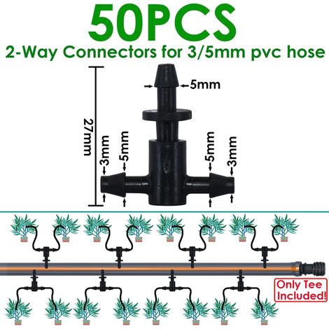 (KSL01-917-50PCS) Raccord en T à 3 voies barbelé 1/8'' pour tuyaux d'irrigation goutte à goutte, outils de jardinage (1/4)