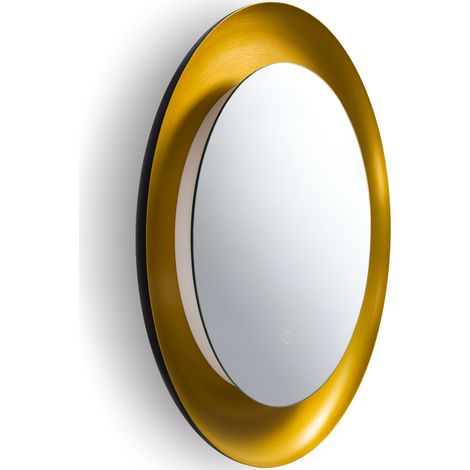 Paco Home Espejo LED con Iluminación Espejo Lámpara Interruptor Táctil para Baño Baño Latón pulido, Ø60cm