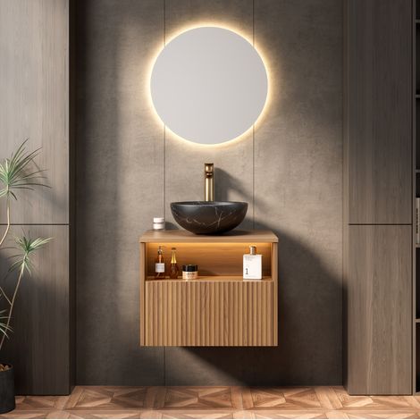 Mueble lavabo suspendido 60x46x60,8 cm cerámica negra, almacenamiento integrado – MEUBLIV (1/5)