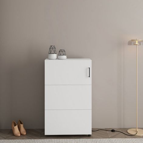 Scarpiera Porvoo, Mobile Portascarpe 6 Ripiani, Un'anta, Ante con Doppia Capienza, Apertura con Ruote, 68x33x113h cm Bianco Opaco (1/5)