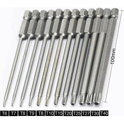 Jeu 11 Embouts Torx Longs 100mm, Magnétiques 1/4 Hex, T6 à T40, Pour Tournevis Visseuse Électrique (1/5)